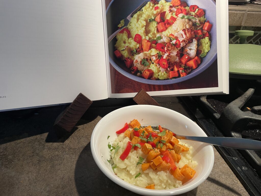 a picture of the creamy coconut rice with roasted vegetables