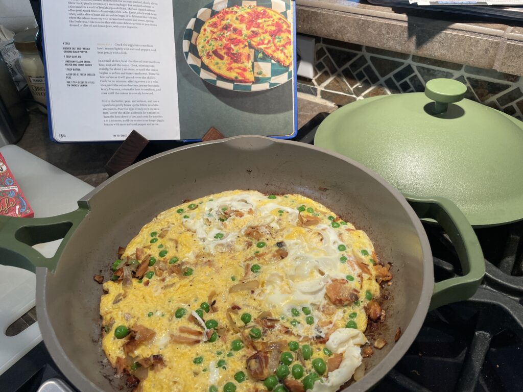 salmon and pea frittata from the tin to table cookbook