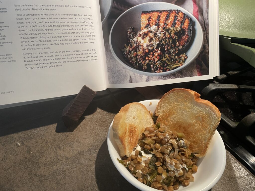 lentils simmered slowly on sourdough